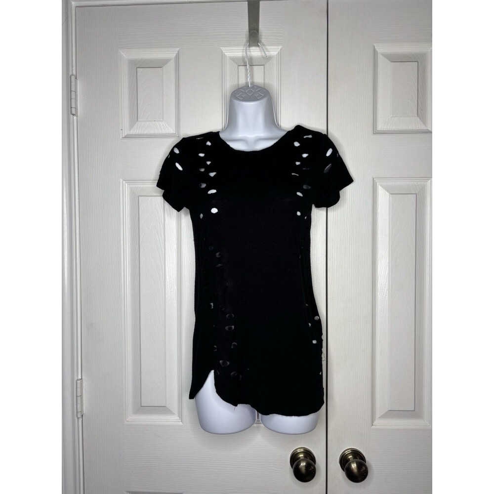 Occasion Black Distressed Destroyed T Shirt Grunge Punk Top Small